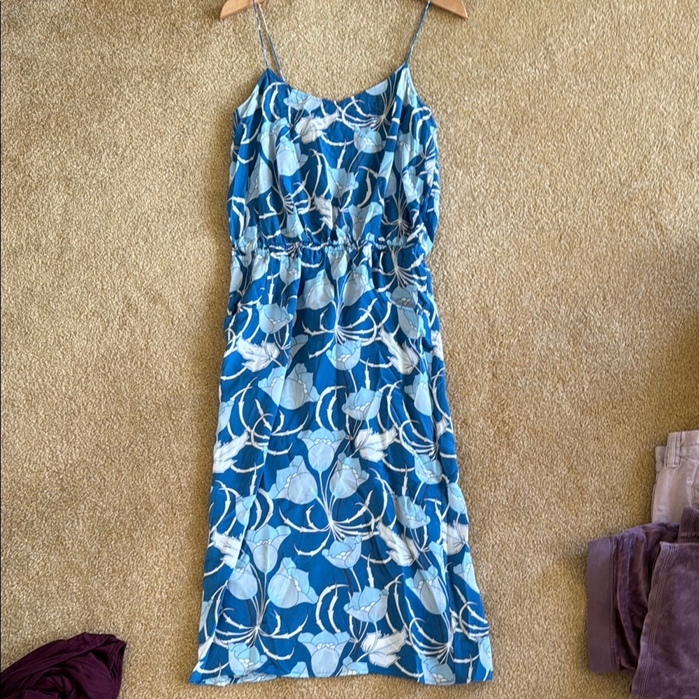 Floral Blue 100% Silk Dress - Topshop